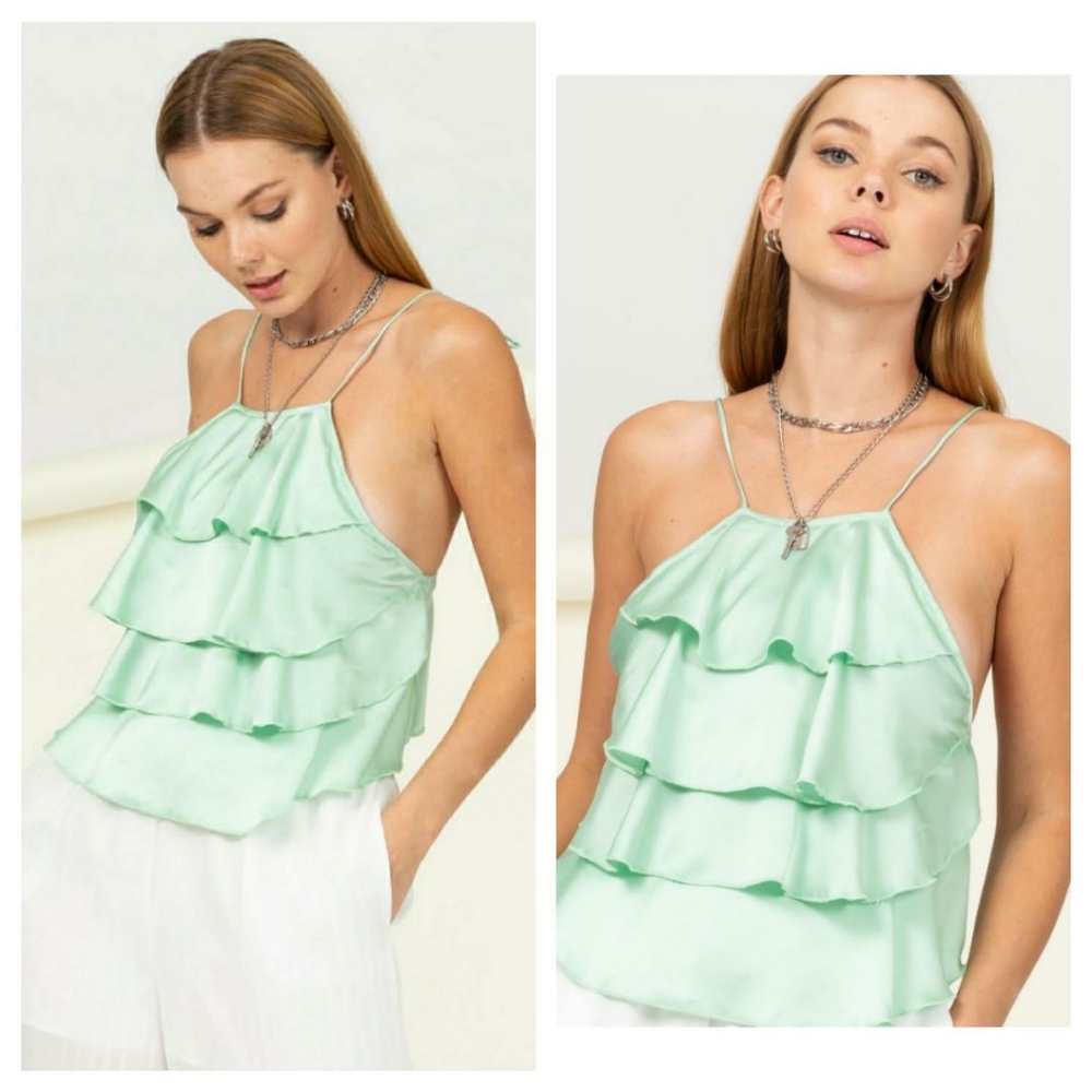 HYFVE Halter Spaghetti Strap Ruffle Top - Picture 3 of 8